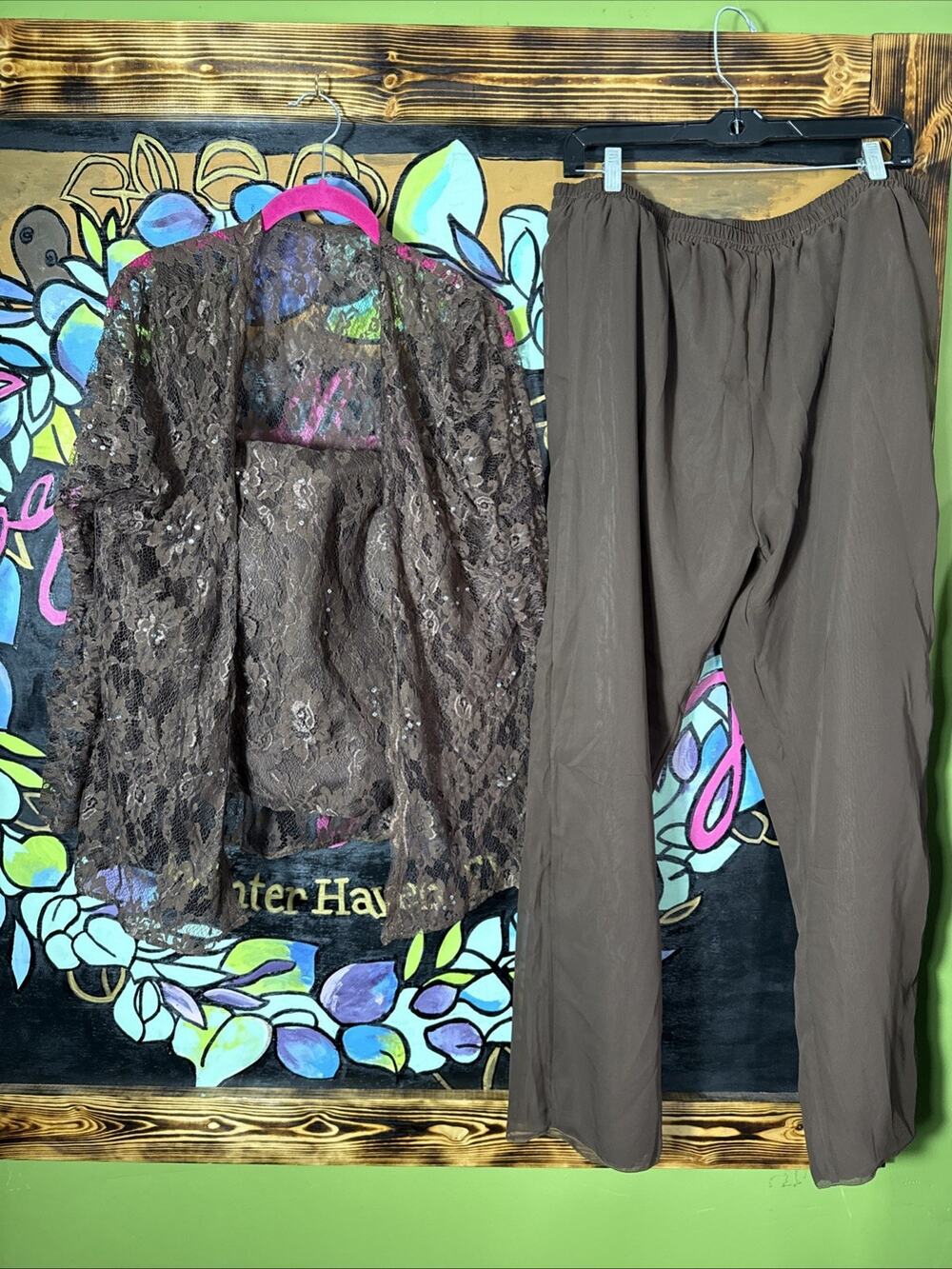 3 Piece Formal Wedding Mother Of The Bride Pant Suit, Brown, Size 16